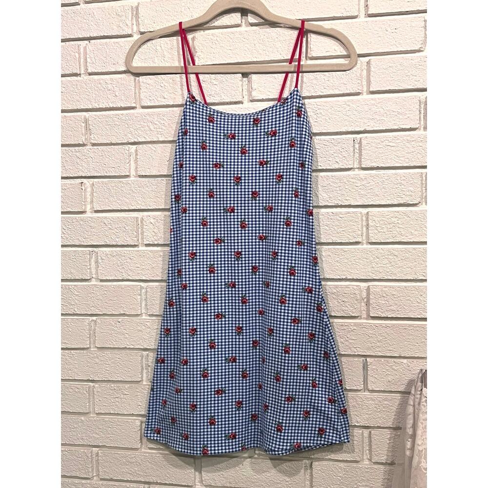 Blue Gingham Mini Dress with Rosettes by Purrr Melrose